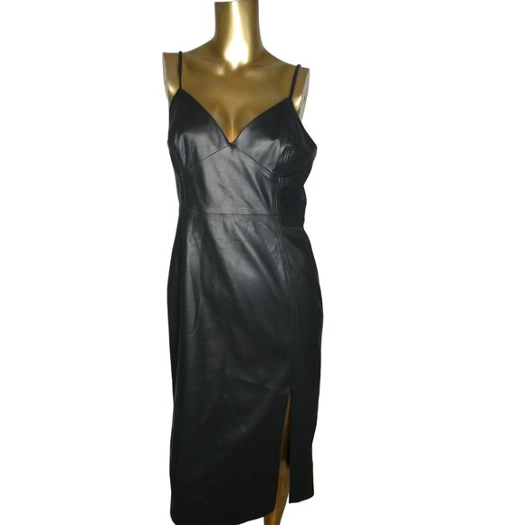 Leather Calvin Klein Black Out On The Evening Dress Size 8 - Picture 1 of 8